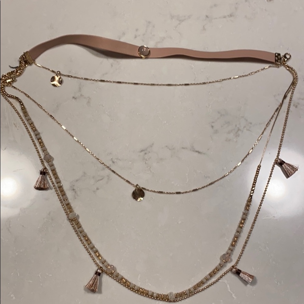 Multi-chained pink and gold choker